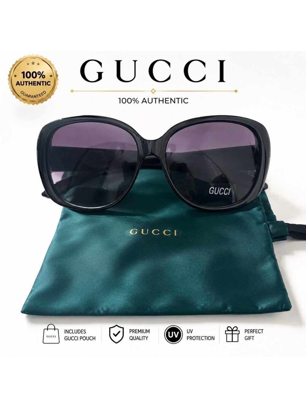 Gucci Black Frame Sunglasses with Purple Gradient Lenses